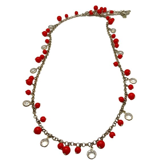 Banana Republic Necklace Silver Tone Coral Beads 28 Inch Length Casual Career - Picture 2 of 3